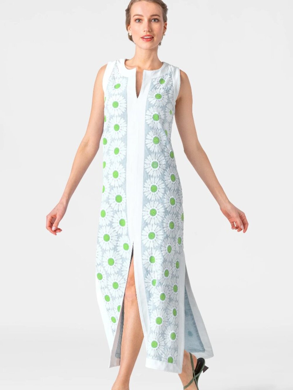 Gretchen Scott Embroidered Daisy Light Blue Maxi Dress